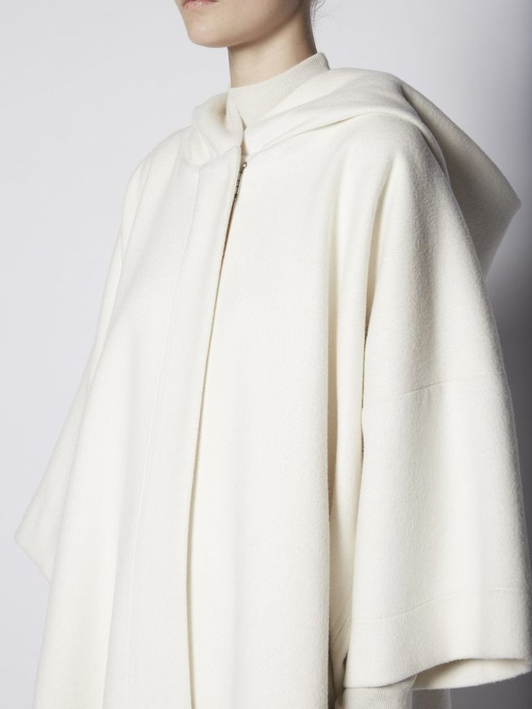 Kes Wool Hooded Cape Coat Zip Front Natural Ecru Cream 3/4 Sleeves Small $875 — image 3 of 8